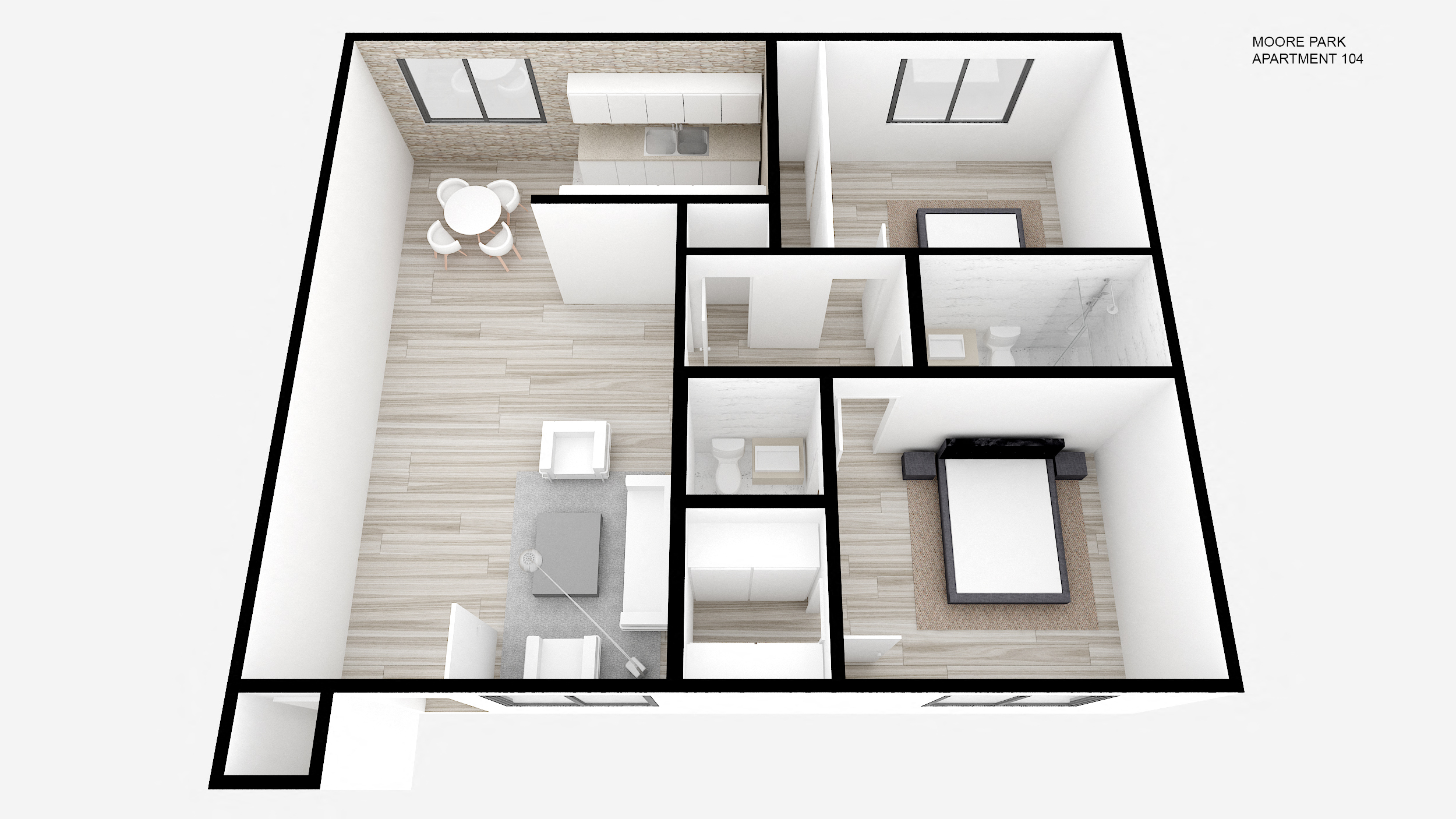 Floor plan for 2 beds, 1.5 baths, 975 sqft